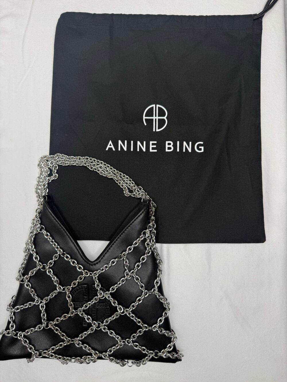 ANINE BING Mini Gaia Chain Bag Black Silver Leather Purse